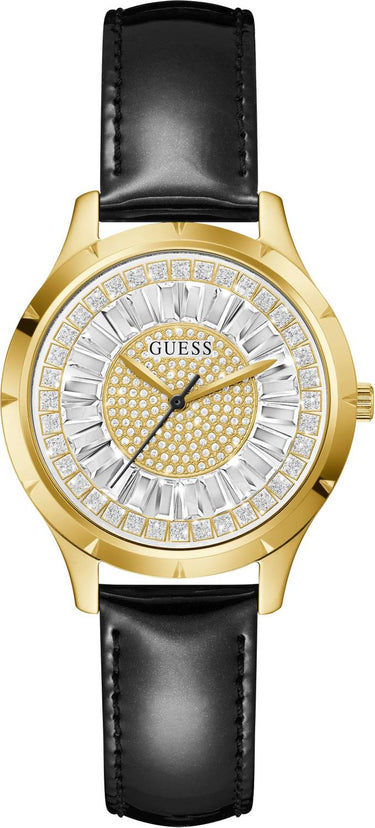 Guess Damen Armbanduhr Glamour Lederarmband schwarz W0299L2